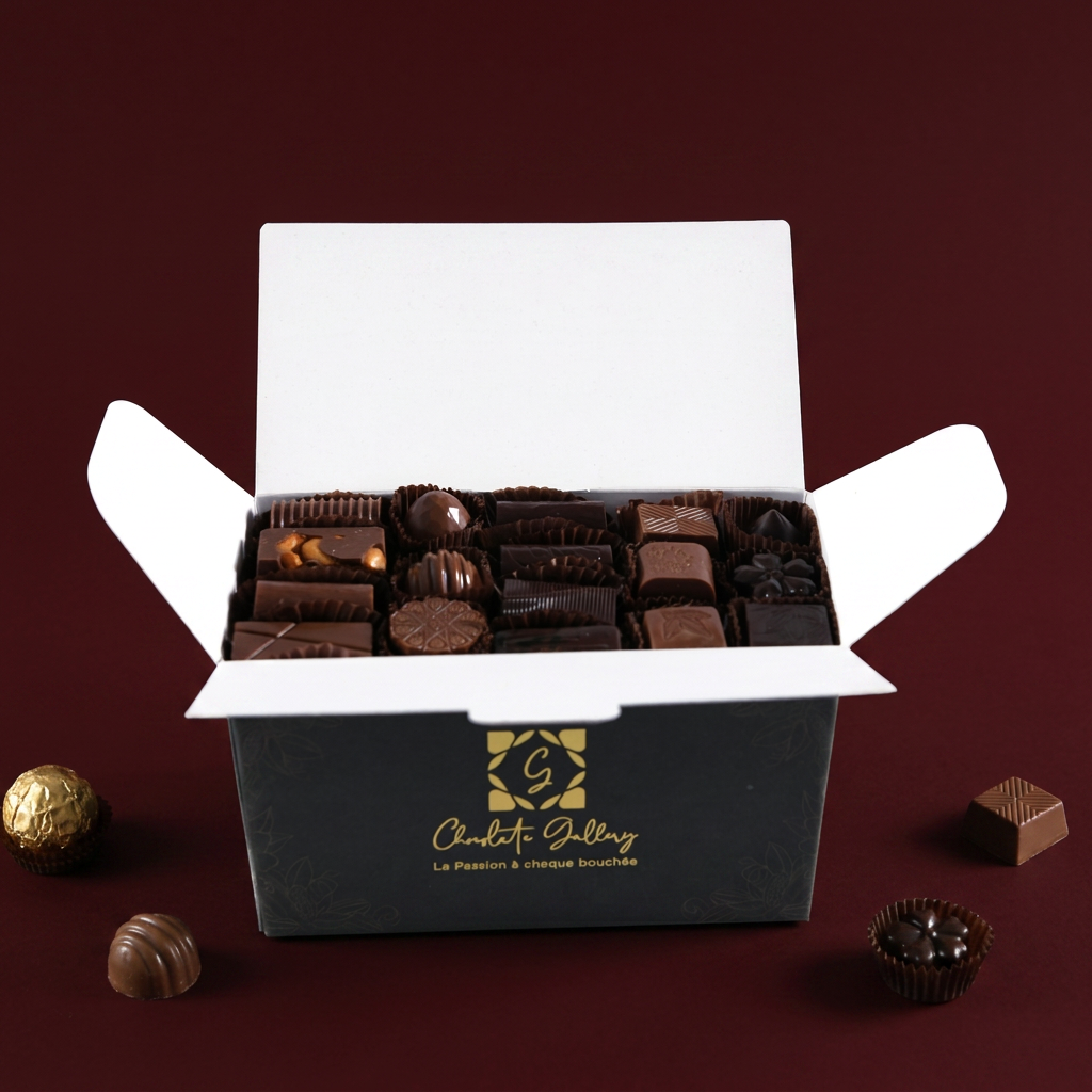 Ballotin de Bonbons Chocolat — fond bordeaux