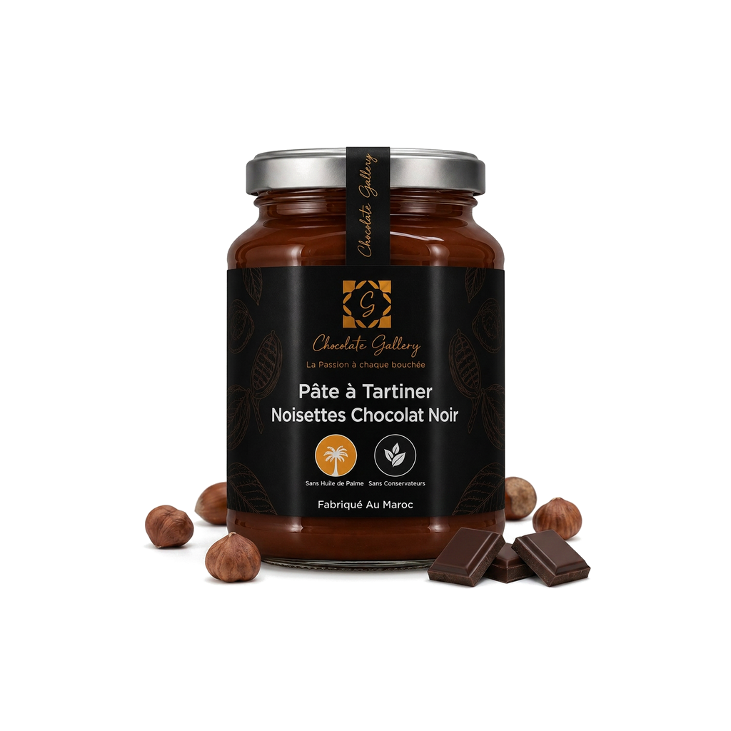 Pâte à Tartiner Noisettes Chocolat Noir — fond blanc